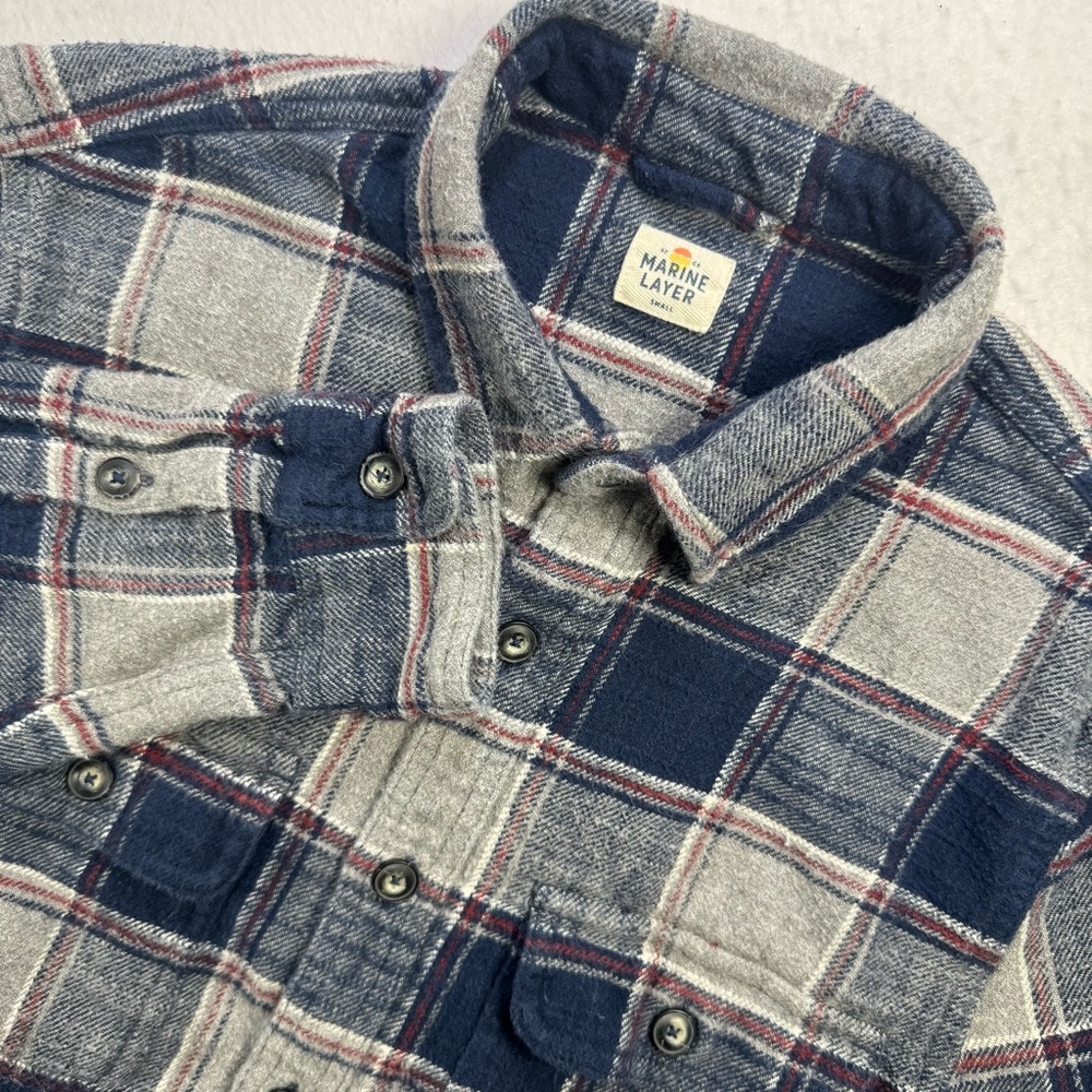 Marine Layer Men’s Small Blue Gray Plaid Flannel Shirt